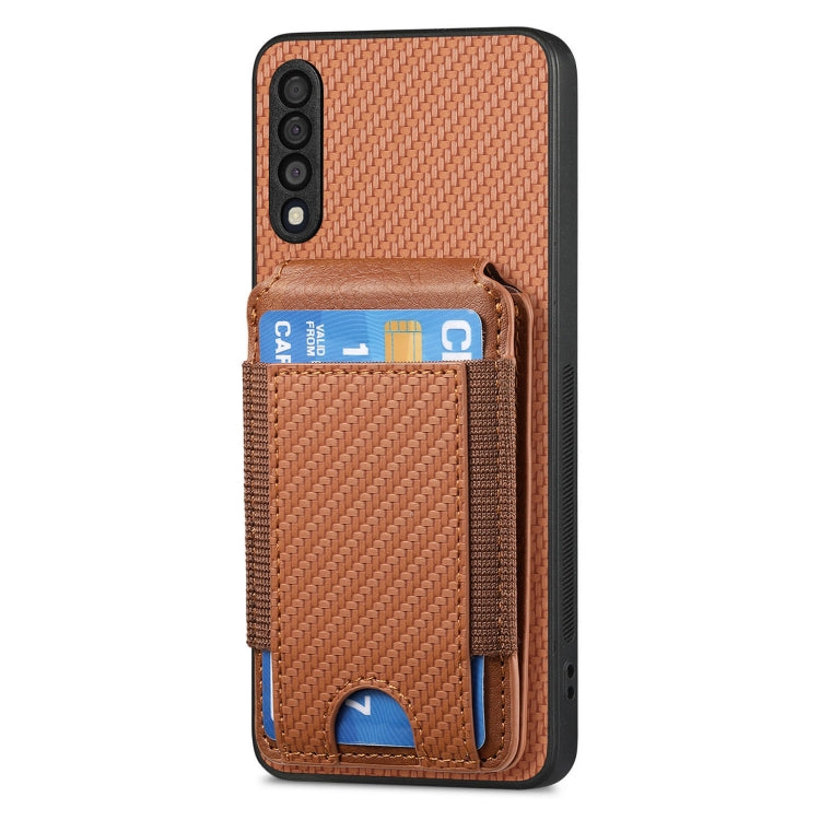 For Samsung Galaxy A10 Carbon Fiber Vertical Flip Wallet Stand Phone Case