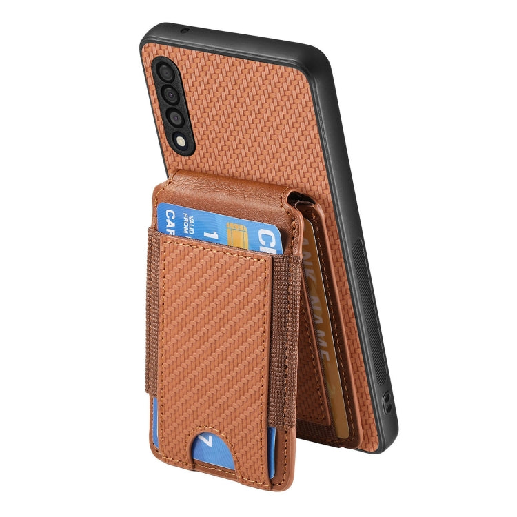 For Samsung Galaxy A10 Carbon Fiber Vertical Flip Wallet Stand Phone Case