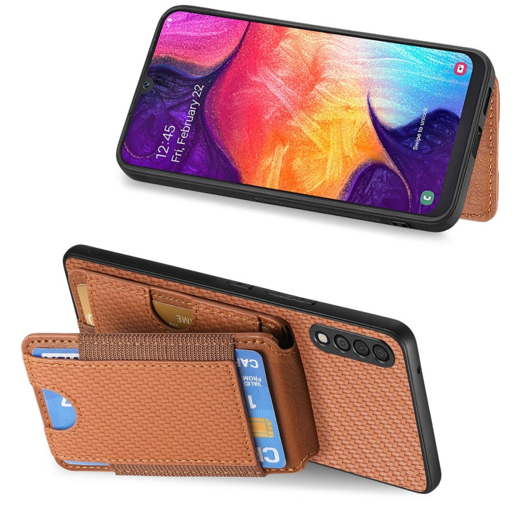 For Samsung Galaxy A10 Carbon Fiber Vertical Flip Wallet Stand Phone Case