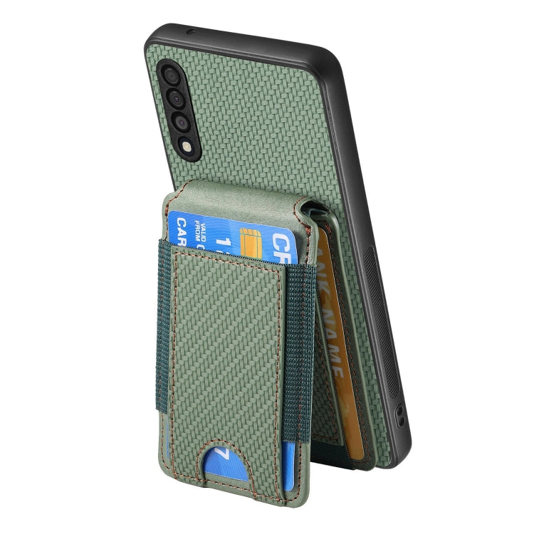 For Samsung Galaxy A10 Carbon Fiber Vertical Flip Wallet Stand Phone Case