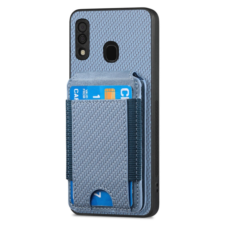 For Samsung Galaxy A30 / A20 / M10s Carbon Fiber Vertical Flip Wallet Stand Phone Case