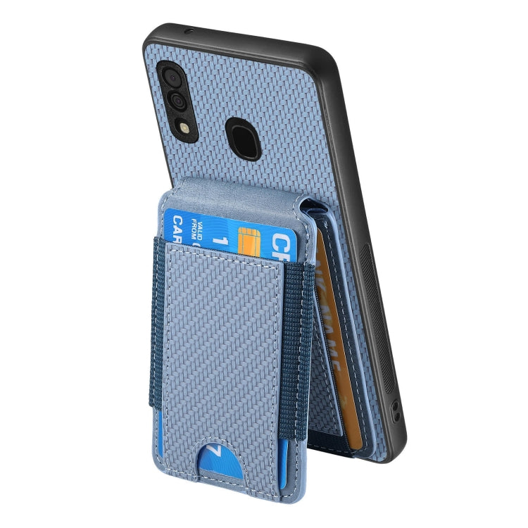 For Samsung Galaxy A30 / A20 / M10s Carbon Fiber Vertical Flip Wallet Stand Phone Case