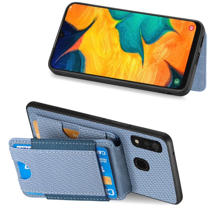 For Samsung Galaxy A30 / A20 / M10s Carbon Fiber Vertical Flip Wallet Stand Phone Case