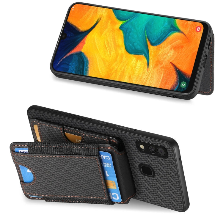 For Samsung Galaxy A30 / A20 / M10s Carbon Fiber Vertical Flip Wallet Stand Phone Case
