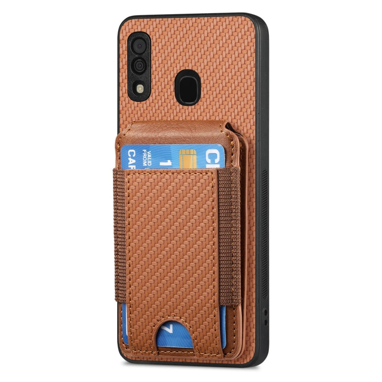For Samsung Galaxy A30 / A20 / M10s Carbon Fiber Vertical Flip Wallet Stand Phone Case
