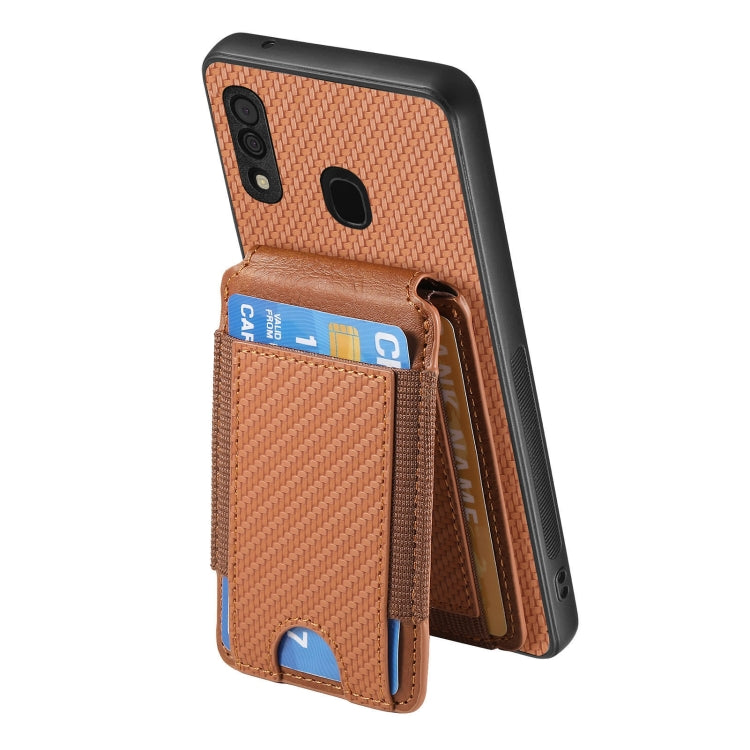 For Samsung Galaxy A30 / A20 / M10s Carbon Fiber Vertical Flip Wallet Stand Phone Case