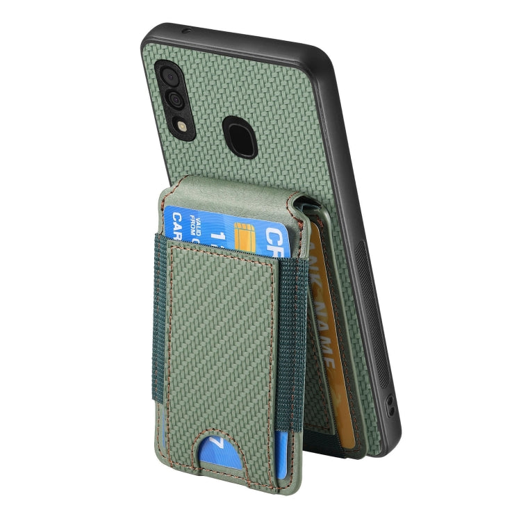 For Samsung Galaxy A30 / A20 / M10s Carbon Fiber Vertical Flip Wallet Stand Phone Case