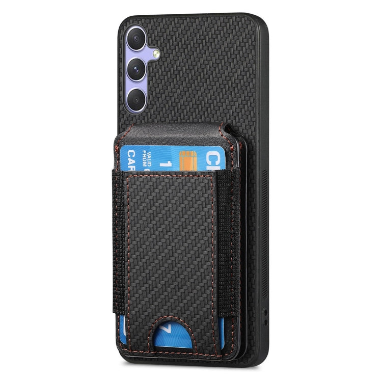 For Samsung Galaxy S25 5G Carbon Fiber Vertical Flip Wallet Stand Phone Case
