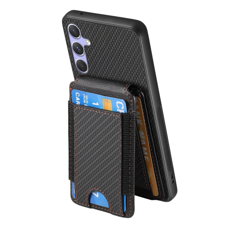 For Samsung Galaxy S25 5G Carbon Fiber Vertical Flip Wallet Stand Phone Case