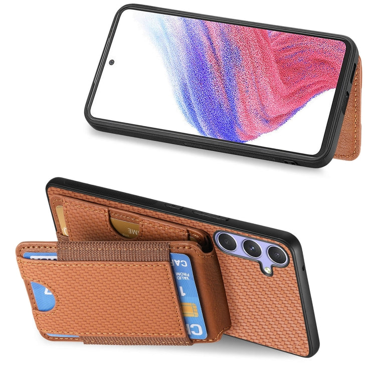 For Samsung Galaxy S25 5G Carbon Fiber Vertical Flip Wallet Stand Phone Case