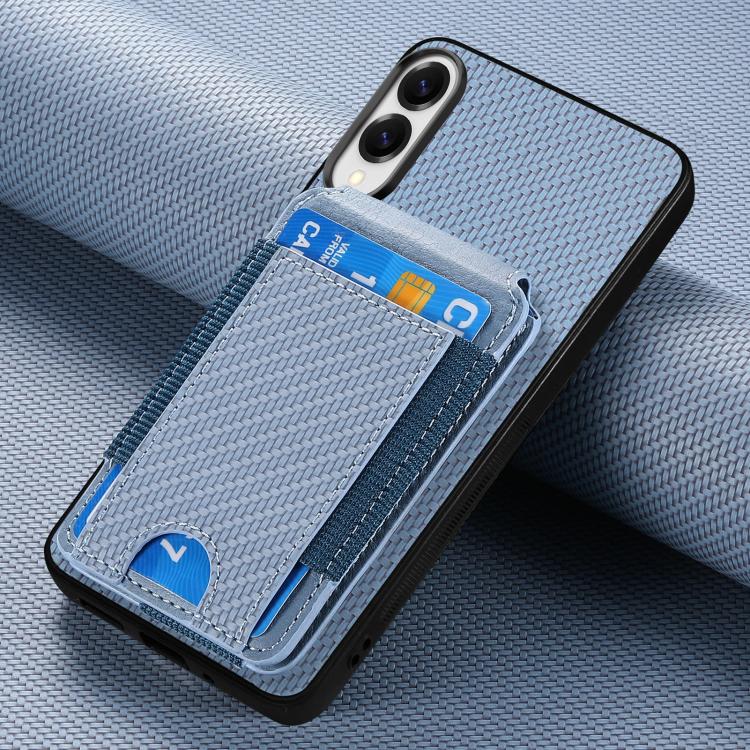 For Samsung Galaxy S25 Edge 5G Carbon Fiber Vertical Flip Wallet Stand Phone Case