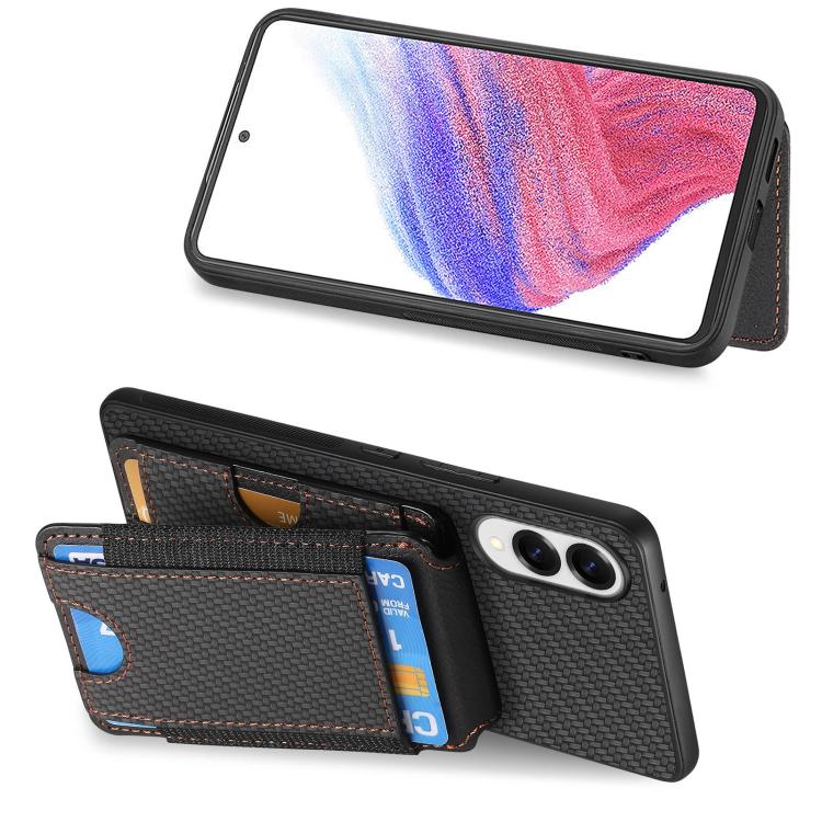 For Samsung Galaxy S25 Edge 5G Carbon Fiber Vertical Flip Wallet Stand Phone Case