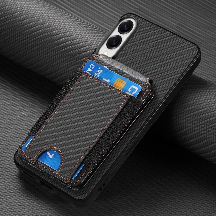 For Samsung Galaxy S25 Edge 5G Carbon Fiber Vertical Flip Wallet Stand Phone Case