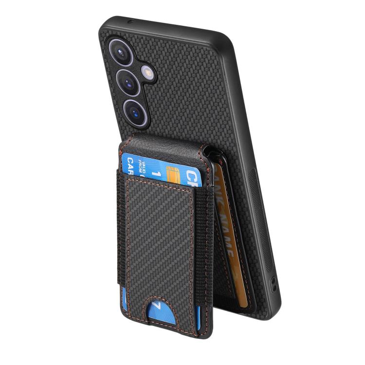 For Samsung Galaxy A57 5G Carbon Fiber Vertical Flip Wallet Stand Phone Case