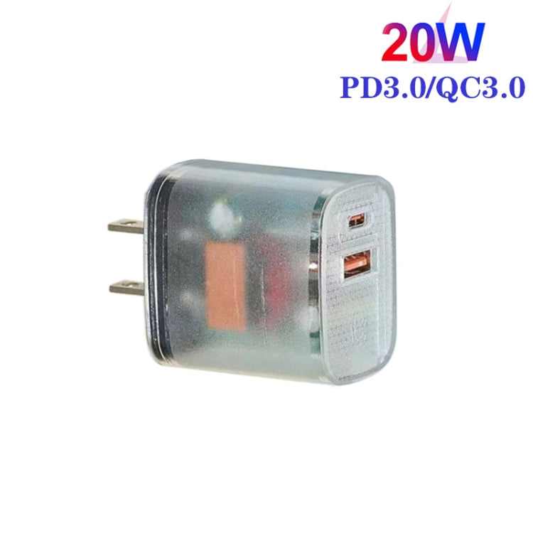 Transparent PD3.0 Type-C + QC3.0 USB Mobile Phone Charger, US Plug
