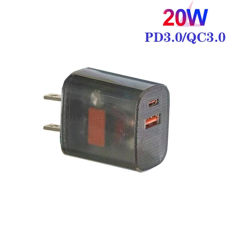 Transparent PD3.0 Type-C + QC3.0 USB Mobile Phone Charger, US Plug