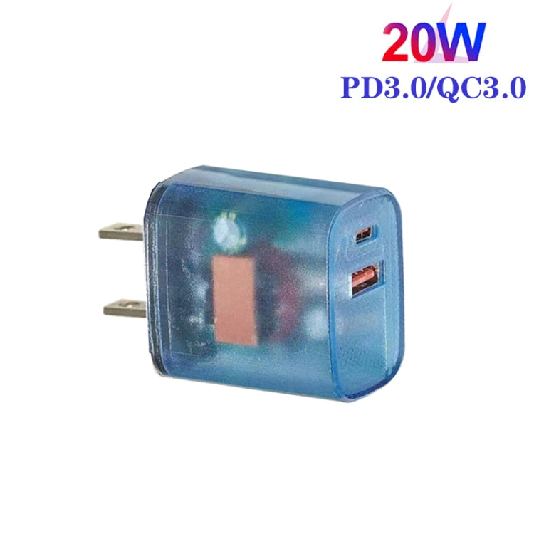 Transparent PD3.0 Type-C + QC3.0 USB Mobile Phone Charger, US Plug