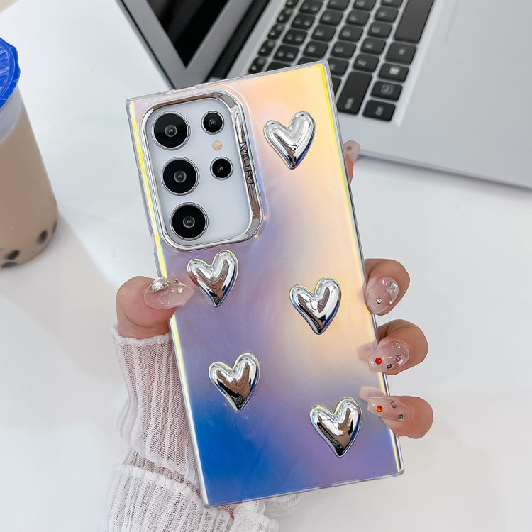 For Samsung Galaxy S23 Ultra 5G Electroplating 5-Heart Laser Texture TPU Phone Case