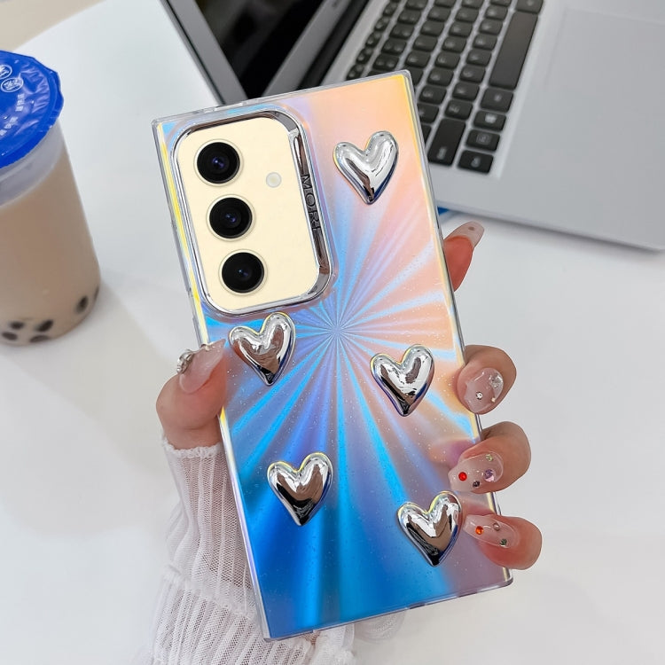 For Samsung Galaxy S24+ 5G Electroplating 5-Heart Laser Texture TPU Phone Case