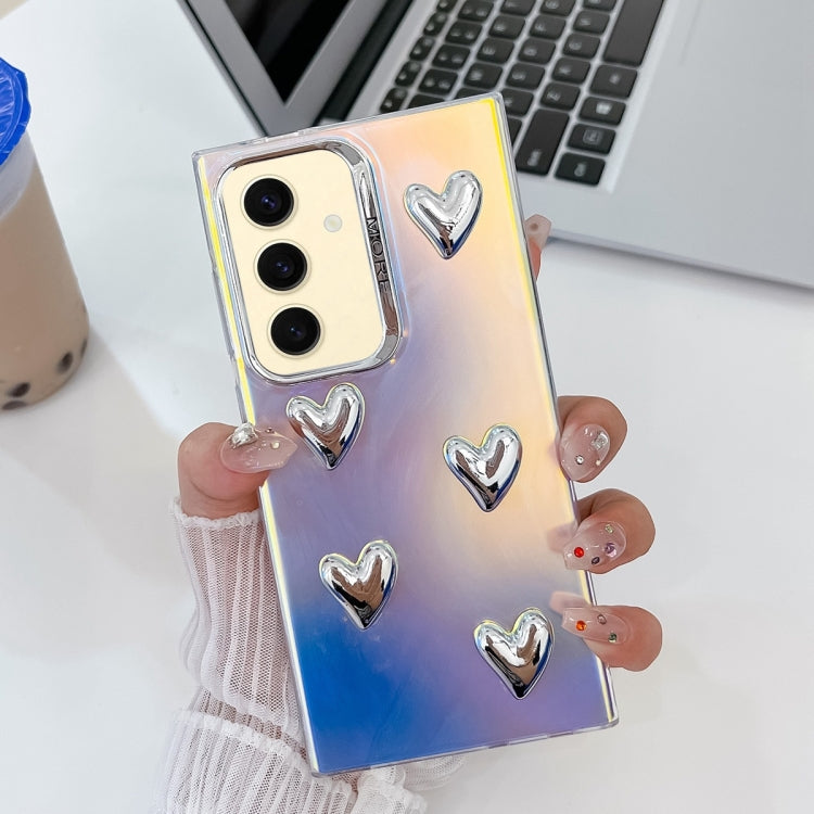 For Samsung Galaxy S24+ 5G Electroplating 5-Heart Laser Texture TPU Phone Case