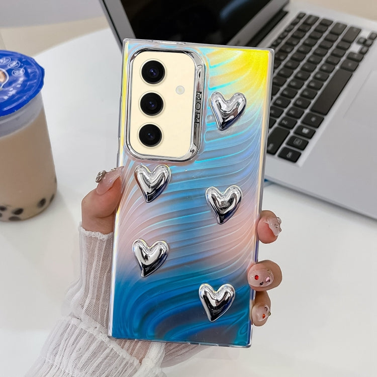 For Samsung Galaxy S24+ 5G Electroplating 5-Heart Laser Texture TPU Phone Case
