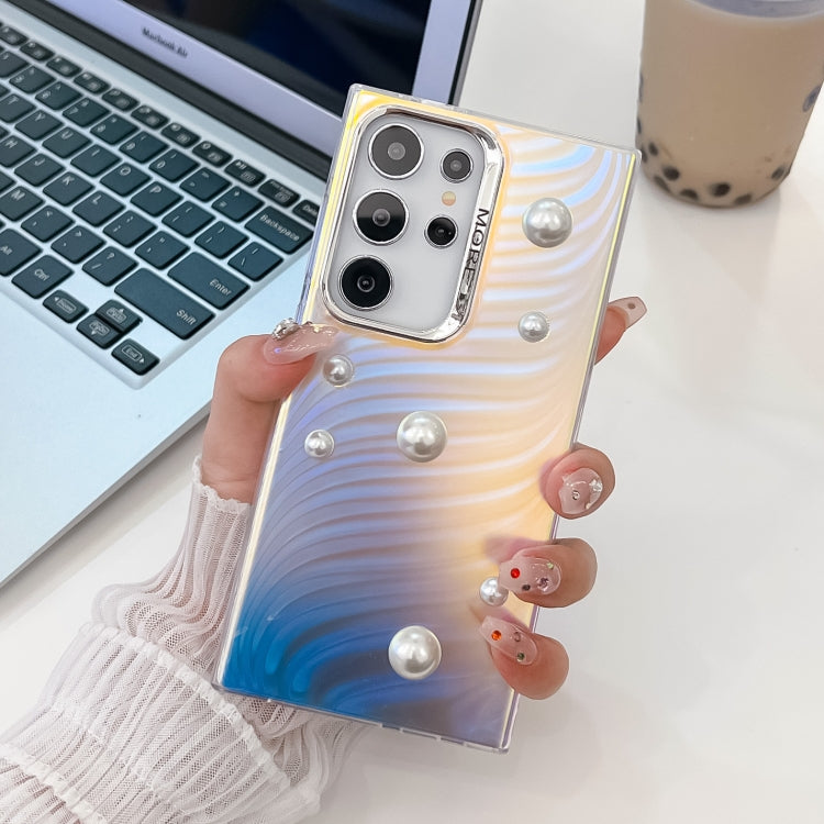 For Samsung Galaxy S22 Ultra 5G Electroplating Pearl Laser Texture TPU Phone Case