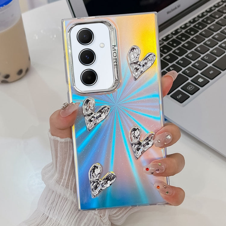 For Samsung Galaxy A55 5G Electroplating 4-Heart Laser Texture TPU Phone Case