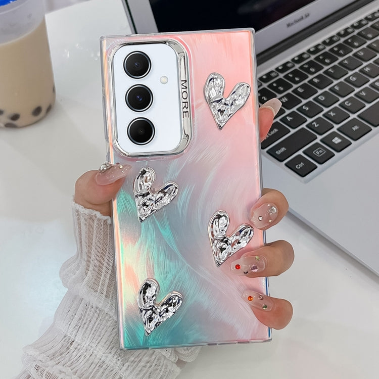 For Samsung Galaxy A55 5G Electroplating 4-Heart Laser Texture TPU Phone Case