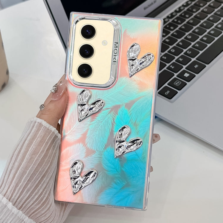 For Samsung Galaxy S24+ 5G Electroplating 4-Heart Laser Texture TPU Phone Case