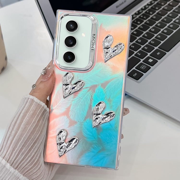 For Samsung Galaxy S23 FE 5G Electroplating 4-Heart Laser Texture TPU Phone Case