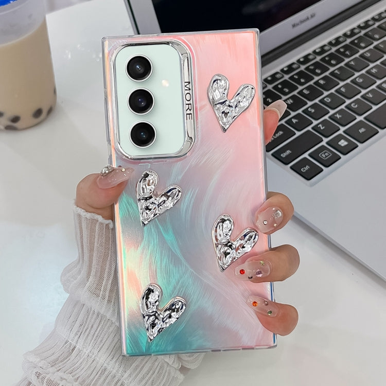 For Samsung Galaxy S23 FE 5G Electroplating 4-Heart Laser Texture TPU Phone Case