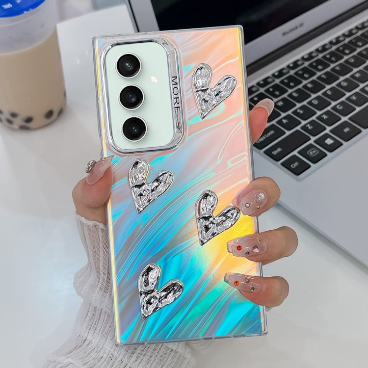 For Samsung Galaxy S23 FE 5G Electroplating 4-Heart Laser Texture TPU Phone Case
