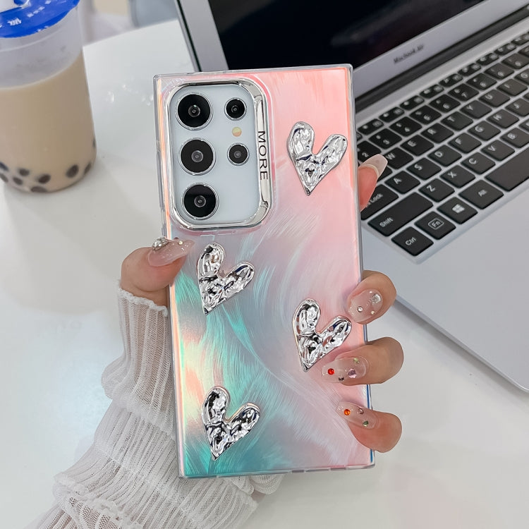 For Samsung Galaxy S23 Ultra 5G Electroplating 4-Heart Laser Texture TPU Phone Case