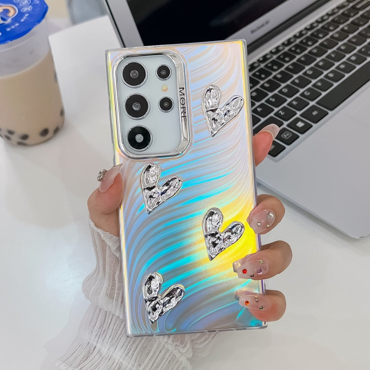 For Samsung Galaxy S23 Ultra 5G Electroplating 4-Heart Laser Texture TPU Phone Case