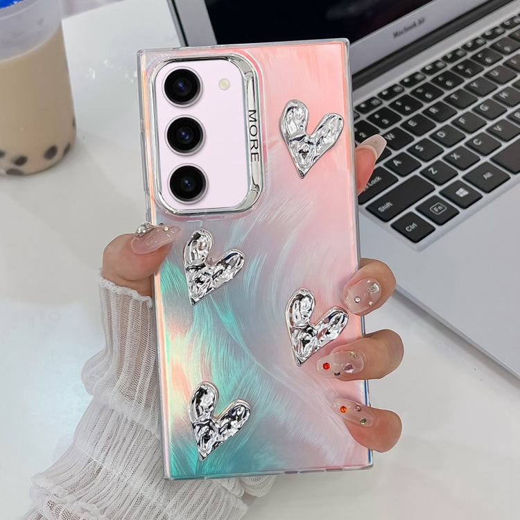 For Samsung Galaxy S23+ 5G Electroplating 4-Heart Laser Texture TPU Phone Case