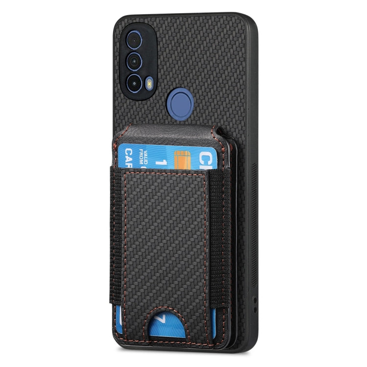 For Motorola Moto E20 / E30 Carbon Fiber Vertical Flip Wallet Stand Phone Case