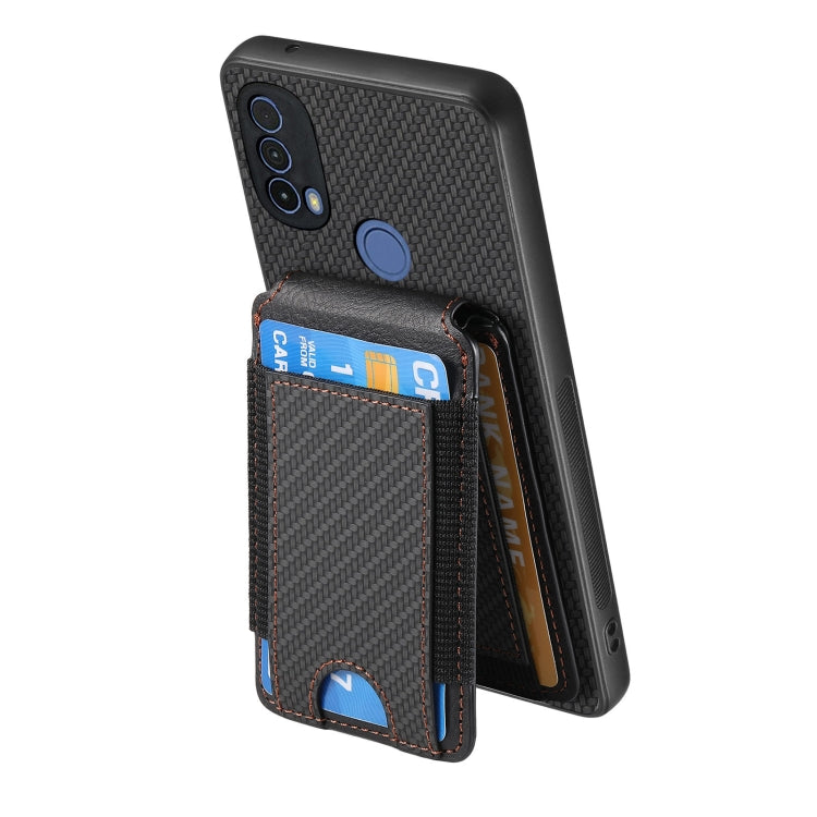 For Motorola Moto E20 / E30 Carbon Fiber Vertical Flip Wallet Stand Phone Case