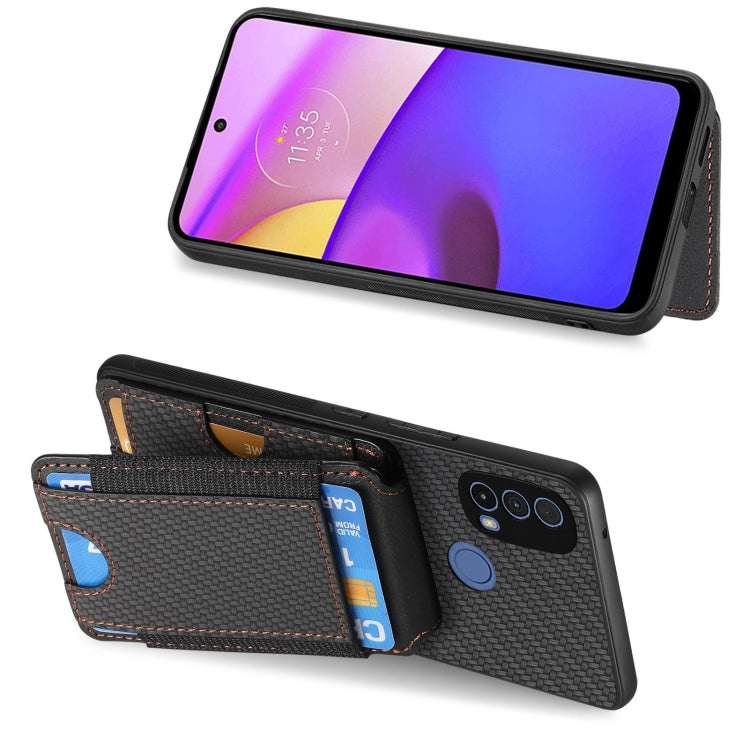 For Motorola Moto E20 / E30 Carbon Fiber Vertical Flip Wallet Stand Phone Case