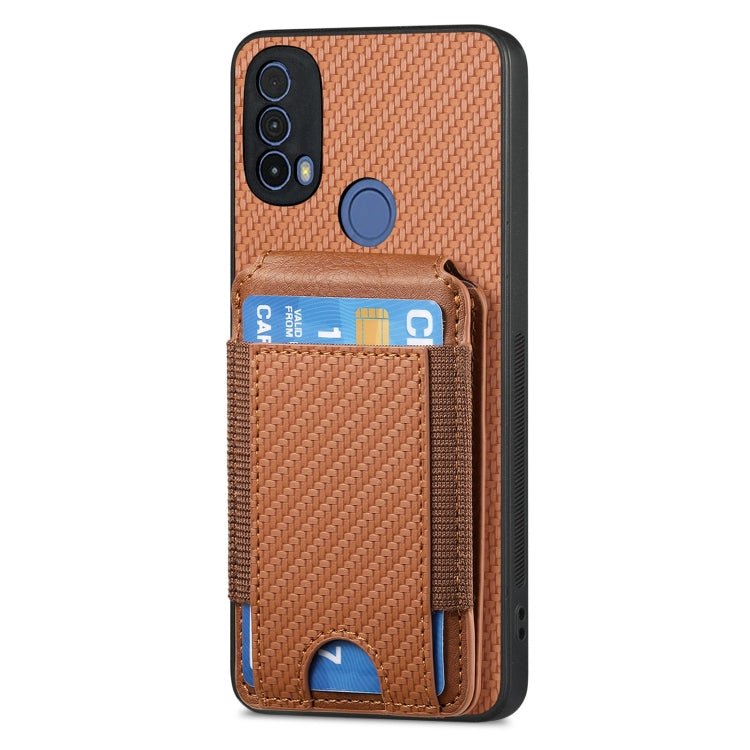 For Motorola Moto E20 / E30 Carbon Fiber Vertical Flip Wallet Stand Phone Case