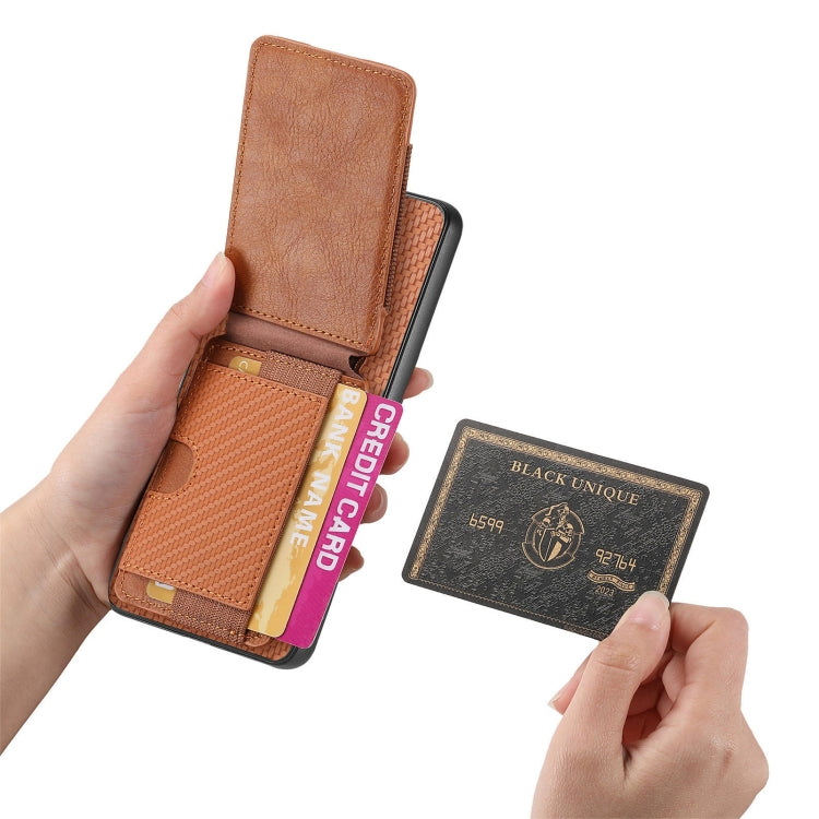 For OPPO Reno7 4G Carbon Fiber Vertical Flip Wallet Stand Phone Case