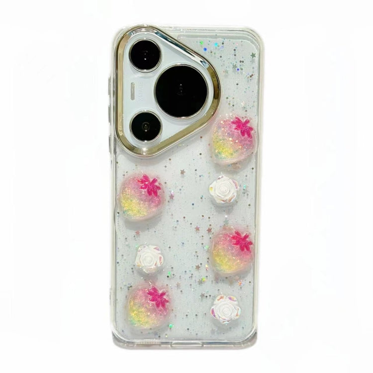 For Huawei P60 / 60 Pro Electroplated Frame 3D Strawberry Flower  TPU Phone Case