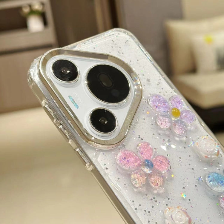 For Huawei Pura 70 Electroplated Frame 3D Strawberry Flower  TPU Phone Case