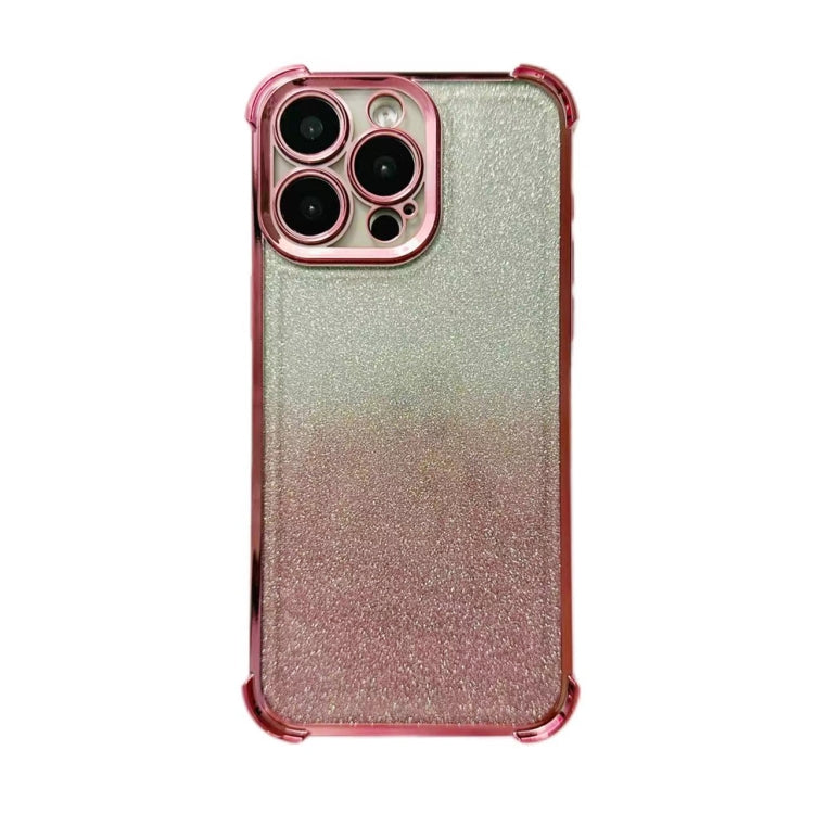 For iPhone 15 Pro Max Electrpolated Glitter Four-corner Shockproof Space TPU Phone Case - Gradient Pink