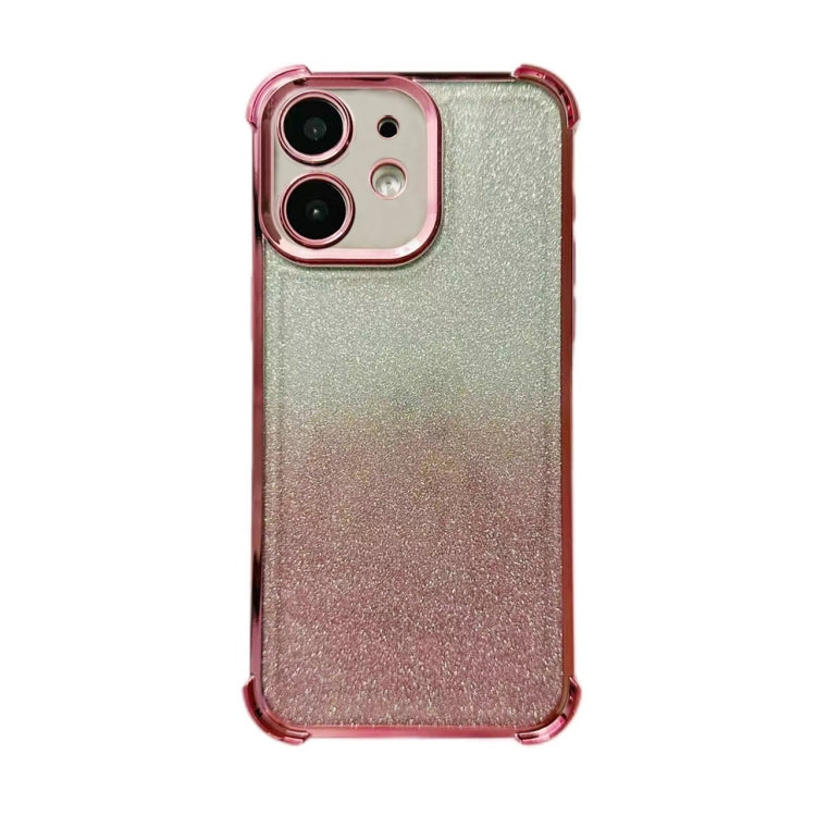 For iPhone 12 Electrpolated Glitter Four-corner Shockproof Space TPU Phone Case - Gradient Pink