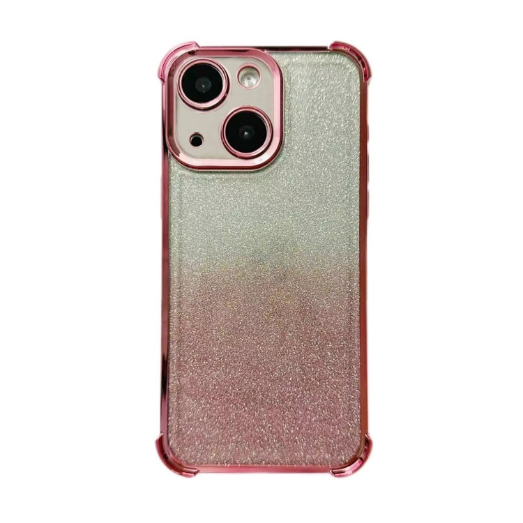 For iPhone 14 Electrpolated Glitter Four-corner Shockproof Space TPU Phone Case - Gradient Pink