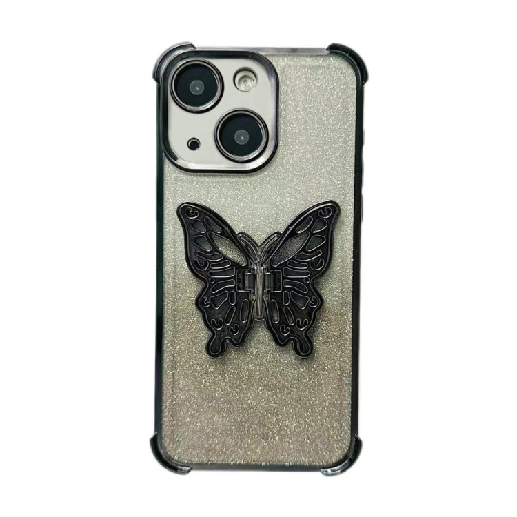 For iPhone 15 Plus Electroplated Glitter 3D Butterfly Four-corner Shockproof TPU Phone Case