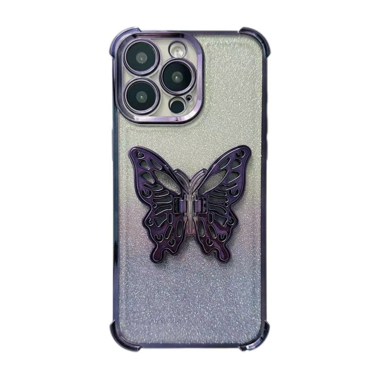 For iPhone 13 Pro Max Electroplated Glitter 3D Butterfly Four-corner Shockproof TPU Phone Case