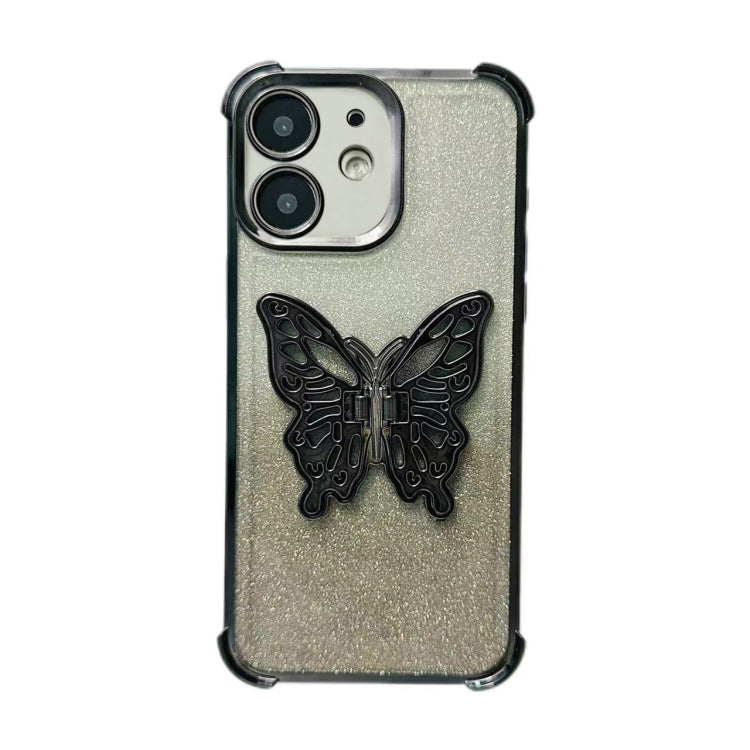 For iPhone 12 Electroplated Glitter 3D Butterfly Four-corner Shockproof TPU Phone Case