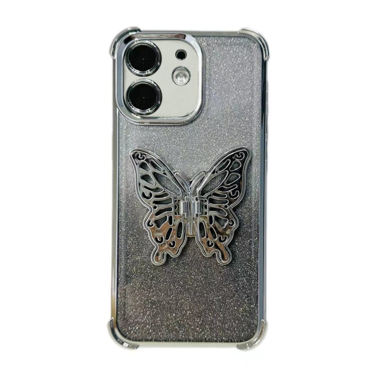 For iPhone 12 Electroplated Glitter 3D Butterfly Four-corner Shockproof TPU Phone Case