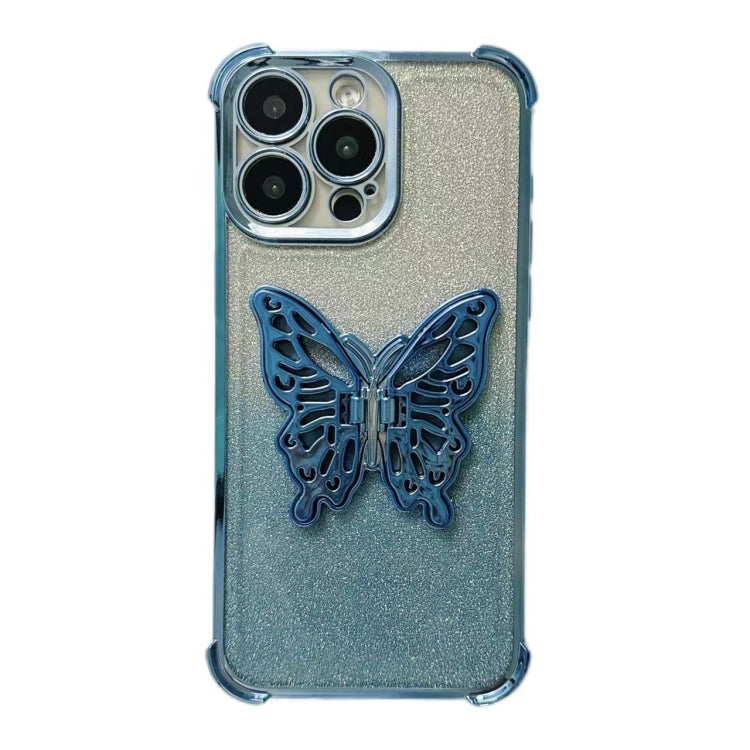 For iPhone 12 Pro Electroplated Glitter 3D Butterfly Four-corner Shockproof TPU Phone Case